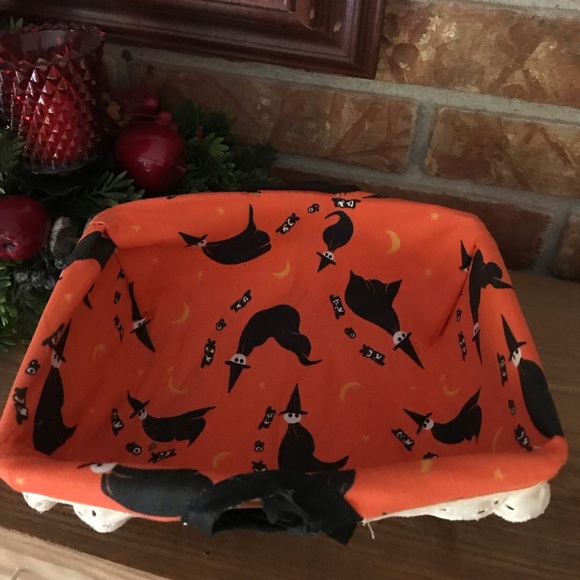 Rare Vintage Handmade Halloween Ghost Witch Lace design Wicker Candy Basket - Picture 2 of 8